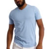 Organic V-Neck T-Shirt / Light Blue -The Perfect Jean Shop cropped v neck tees 0001 blanco slimthicc lightblueV 0294 Edit 1